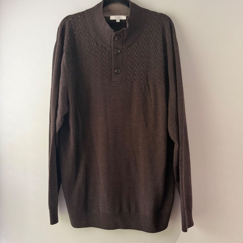 Turnbury Sweater Mens XLT Brown Excellent Merino Wool Mock Neck Chevron Knit